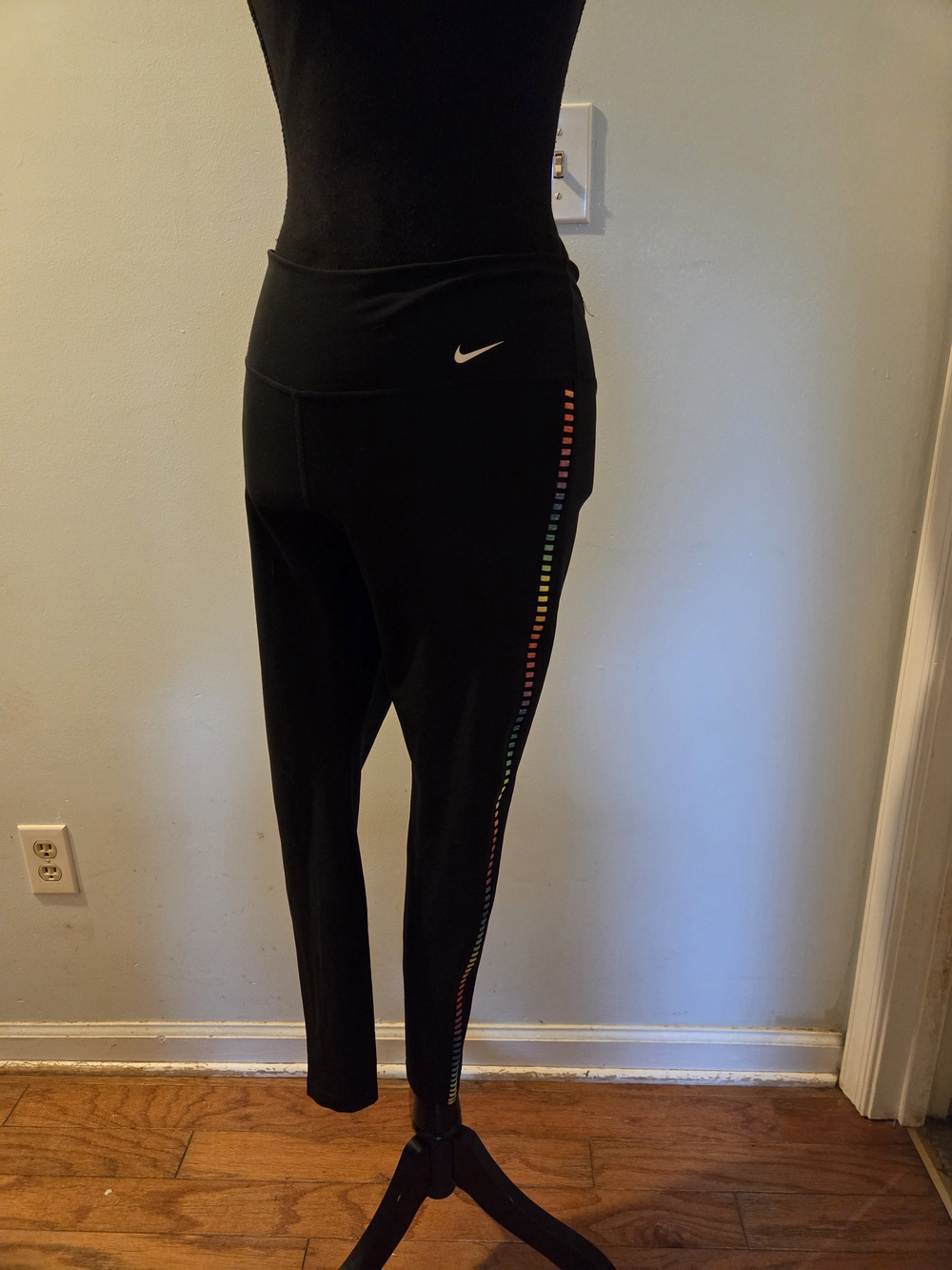 Nike Black High-Waist Active Leggings with Rainbow Side Detail